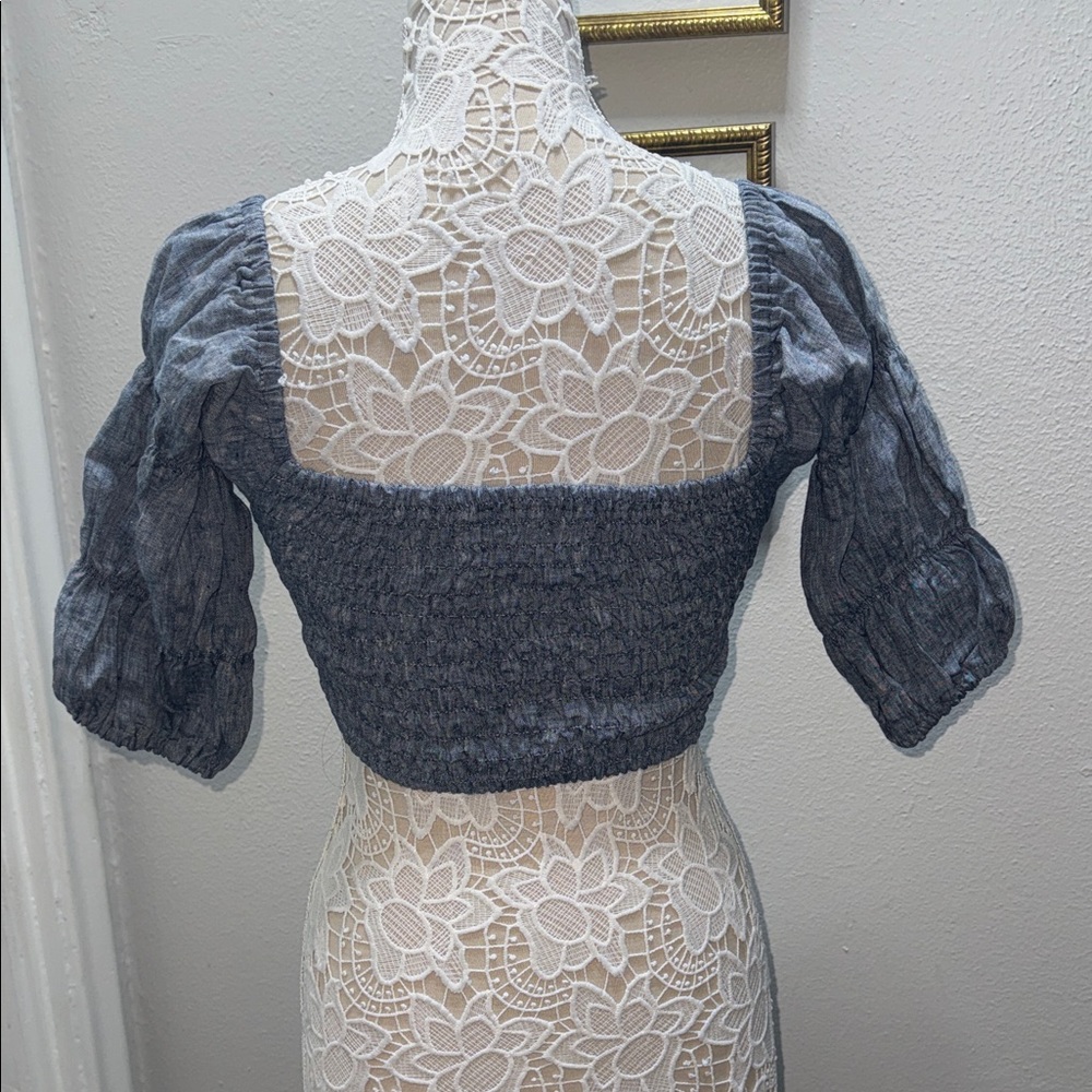 Claude Tulum 100% Linen Elegant Blue Women's Blouse - Picture 4 of 4